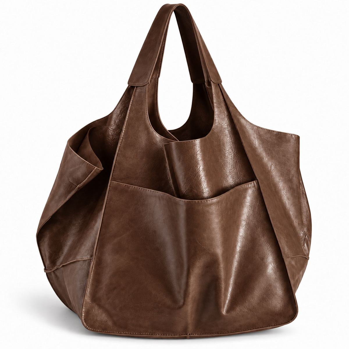 Oversized brown slouchy tote bag alternate angle