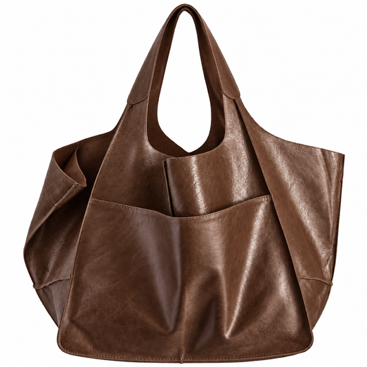 Oversized brown slouchy tote bag front view