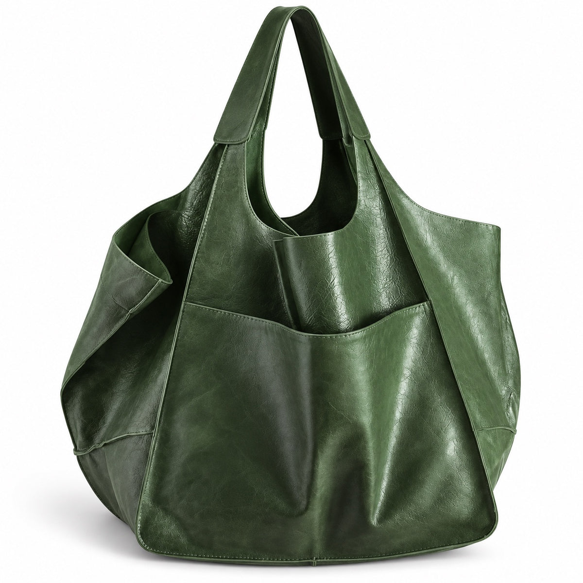 Oversized green slouchy tote bag alternate angle