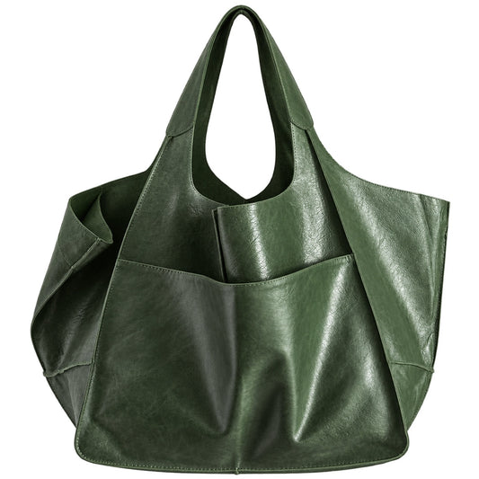 Oversized green slouchy tote bag front view