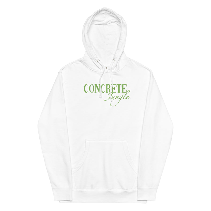 Concrete Jungle New York Unisex Midweight Hoodie in White - front view