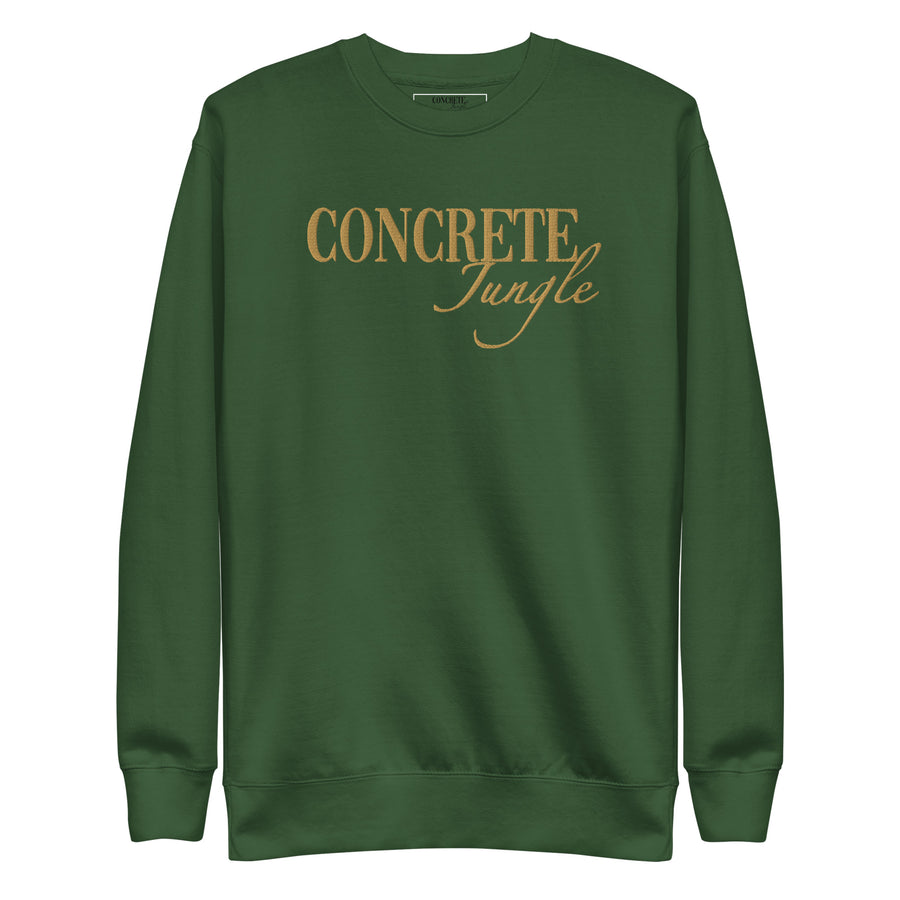 Concrete Jungle New York Unisex Premium Sweatshirt in Forest Green - front view